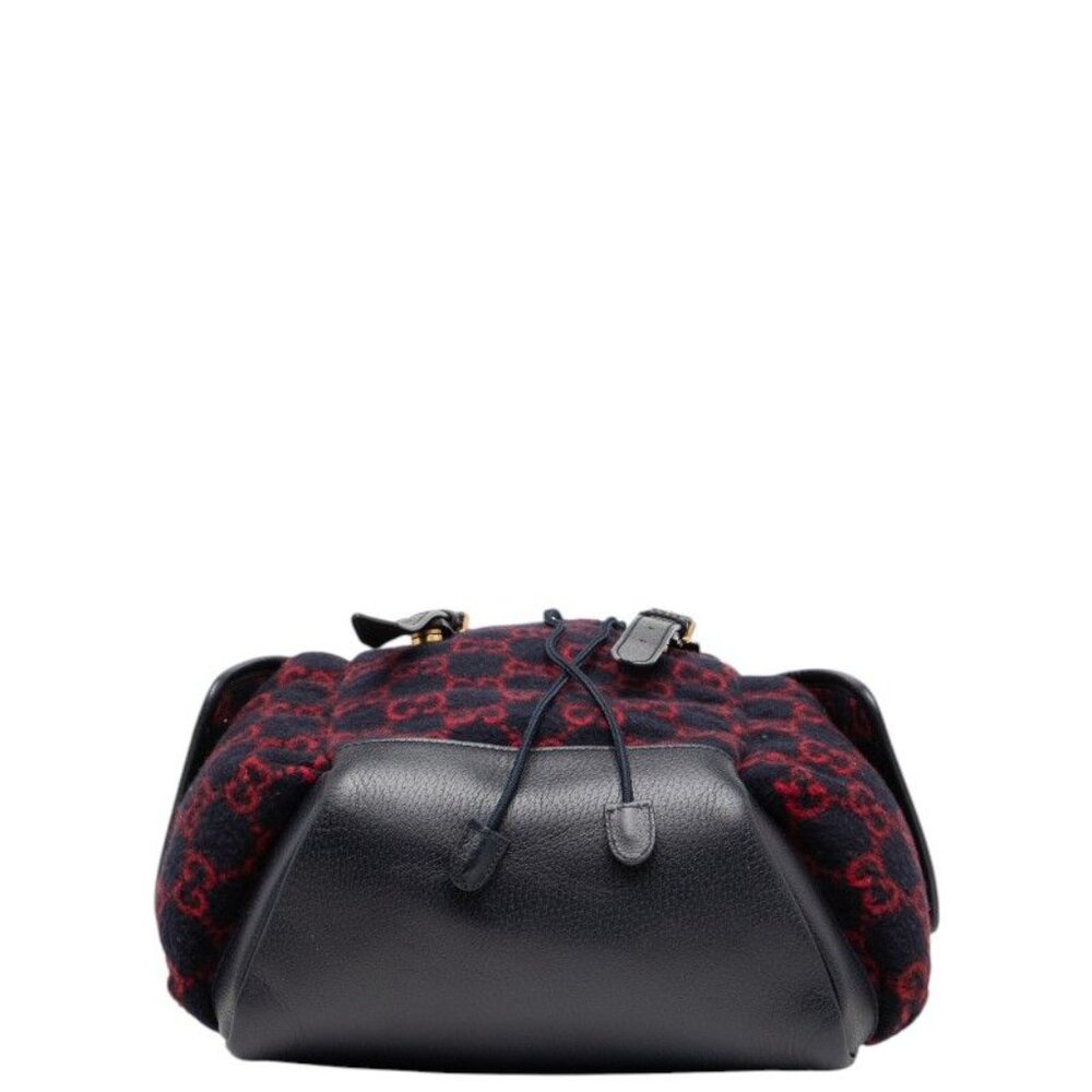 Gucci GG Wool Backpack Navy Red Wool Leather - Picture 3 of 7
